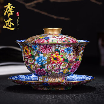 窯変煥彩瑞鶴呈祥三才蓋茶託渍茶杯敬茶碗
