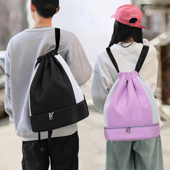 VICTORIATOURIST运动包男女抽绳运动健身背包干湿分离游泳包篮球训练束口双肩包黑