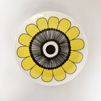 早餐杯向日葵.北欧芬兰同款黄色西餐盘马克杯咖啡杯早餐盘子 黄色圆盘