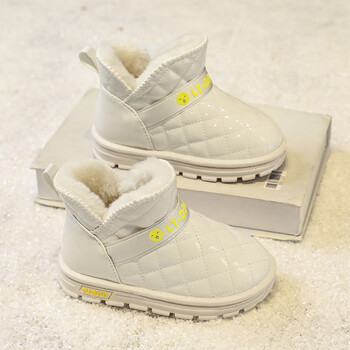 雪地靴2023冬季新款儿童皮毛一体短靴中小童女孩加绒保暖棉靴米色37码