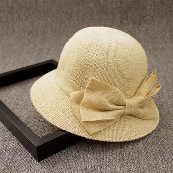 帽春夏季女士亚麻凉帽韩国时尚甜美可爱小礼帽潮定型纱帽米色m5658cm
