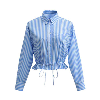 纯元~sandroteam法式蓝色条纹常规款长袖衬衫上衣女早秋新款00712