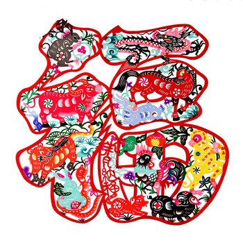 蔚县剪纸作品年画中国特色礼品手工窗花玻璃贴喜上眉梢生肖福字25cm