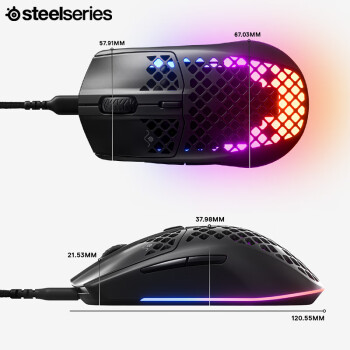 赛睿（SteelSeries）Aerox3有线游戏鼠标 洞洞鼠镂空电竞鼠标 战队推荐FPS/无畏契约/CS2/打瓦专用鼠标 59g轻量化 黑色