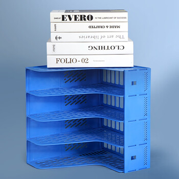 西玛（SIMAA）三联镂空桌面文件框书立架 带标签办公室文件架/文件栏/文件筐/资料收纳框 商务蓝 6896