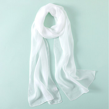 款窄丝巾小长条女春秋薄款洋气时尚桑蚕丝百搭围巾丝绸纱巾 如沐-白色