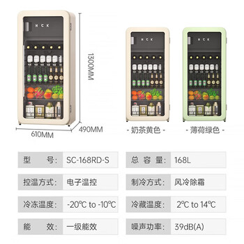 HCK哈士奇复古冰吧168L墩墩吧家用饮料柜冷藏保鲜超薄客厅冰箱单门保鲜柜冰柜SC-168RD-S 薄荷绿