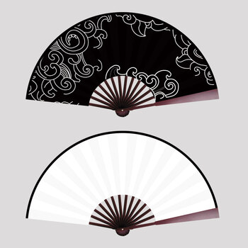 女团同款祥云将进酒舞蹈折扇8寸红白古风可转8寸黑白双面绢布不带字