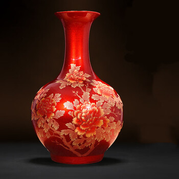 智星辉景德镇陶瓷器牡丹花瓶仿古中式客厅电视柜插花装饰品家居瓷瓶