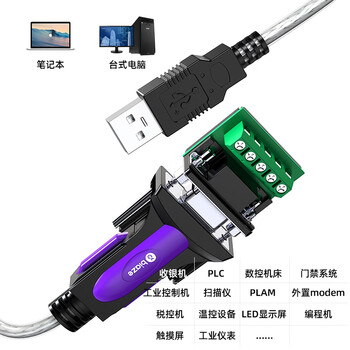 毕亚兹 USB转485串口线 工业级USB转RS485/422九针COM串口转换器 电脑扩展接口通信模块调试二合一 1.5米