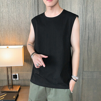 纯色圆领无袖t恤男2021年韩版时尚舒适薄款男士运动背心黑色xl