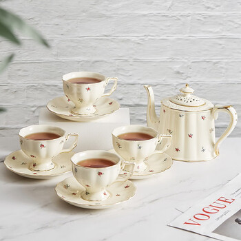 博为（BW）欧式描金咖啡杯2个装家用下午茶杯碟套装挂耳式田园风