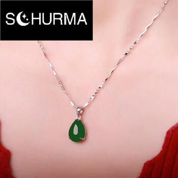 吊坠 >schurma高端2020925镶和田玉项链女款水滴碧玉吊七夕情人节礼物