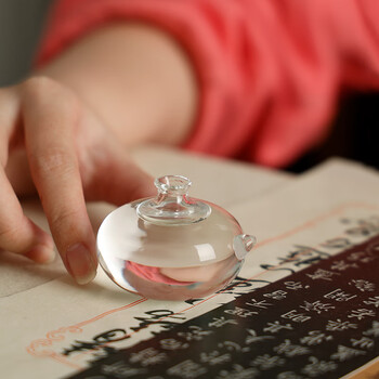 漢墨 明镜玻璃砚滴 水滴可爱创意储水圆形小水滴 文房四宝砚台磨墨用瓷器摆件