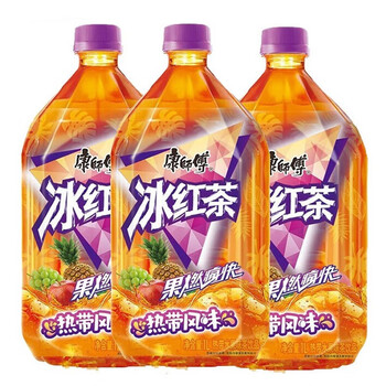 康师傅 冰红茶1l*8瓶热带风味水果茶饮品1000ml大瓶美味茶饮料 热带冰