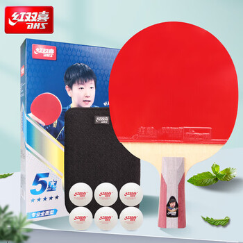 红双喜狂飙5星直拍双面反胶乒乓球拍H5006含6只乒乓球