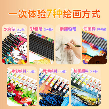 青竹画材（CHINJOO）儿童绘画套装小学生女孩生日礼物彩笔水彩高级木盒美术颜料蜡笔画笔礼盒174件节日礼物春节礼物