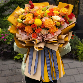 鲜花 同城配送金辉多头玫瑰混搭花束生日礼物纪念求婚送女友老婆闺蜜