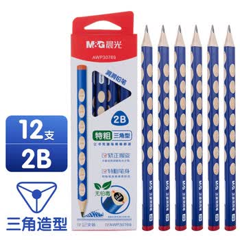 晨光（M&G）文具2B洞洞铅笔12支 特粗杆学生专用涂卡笔铅笔考试专用儿童幼升小暑假练字三角木杆沾顶AWP30769
