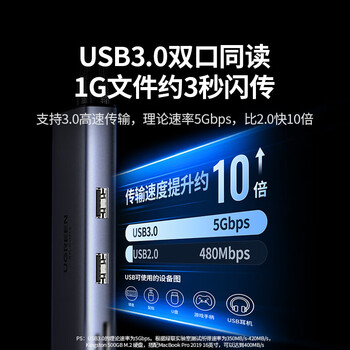 绿联 Type-C扩展坞 USB连接器USB-C转HDMI/网口/USB转换器转接头hub分线器读卡器 60515