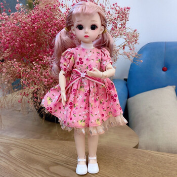 30厘米芭比娃娃6分bjd肥娃换装公主玩具27关节3d真眼女孩玩具礼物粉色
