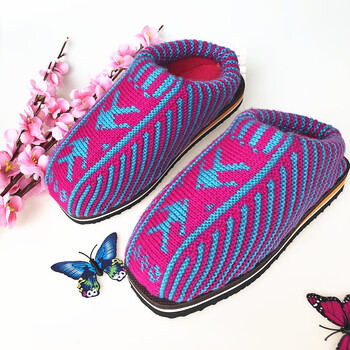 毛线拖鞋手工编织成品毛线棉拖鞋女冬 加厚保暖男女保暖棉 红蓝 金鱼