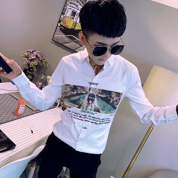 walf 快手红人社会精神小伙网红同款衬衫紧身男士修身长袖学生痞帅