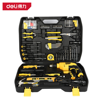 得力(deli) 工具套装多功能五金工具箱电钻套装 钟表批电工木工综合维修组套 DL5966