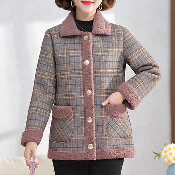 舟慕中年妇女羊羔绒短外套短款中年女秋冬装洋气加绒加厚羊羔毛外套