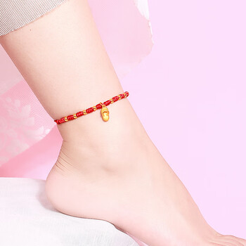 芙娜芬520礼物999足金小拖鞋黄金脚链编织金转运珠金拖鞋脚绳男女 d款