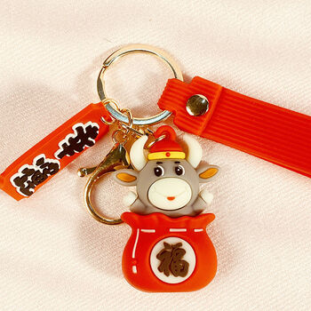 新款牛年吉祥物钥匙扣创意卡通福袋牛公仔钥匙链挂饰地摊礼品批发