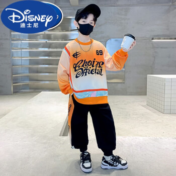 迪士尼品牌童装男童运动套装春秋款儿童卫衣套装男孩春 橘色 120