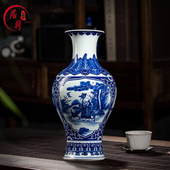 中国　青花　花卉文　双象耳瓶　N　R5790B 中国 青花 花卉文 双象耳瓶 N R5790B
