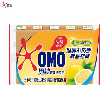 奥妙（OMO） 超效洗衣皂清新柠檬206g*4块+起泡网*2 温和不伤手 新旧随机