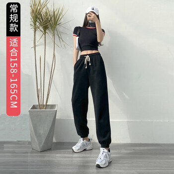 灰色运动裤女宽松束脚裤春夏季夏显瘦百搭新款ins潮休闲卫裤 黑色