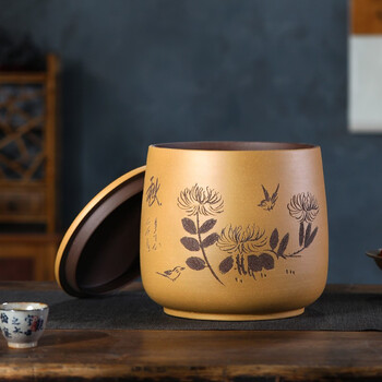 金镶玉 茶叶罐 宜兴紫砂段泥石瓢原矿大号七饼普洱茶存储罐 金镶玉 茶叶罐 宜兴紫砂段泥石瓢原矿大号七饼普洱茶存储罐