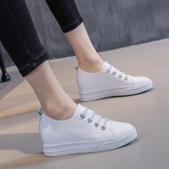 休闲鞋女内增高女鞋子女厚底小白鞋女高跟水钻单鞋女韩版时尚舒适白色