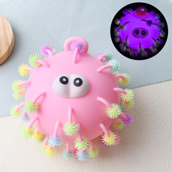 球大号七彩闪光软胶手提弹力手捏发泄儿童玩具大号雪花球粉色带气筒