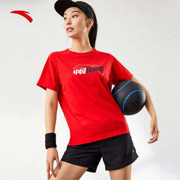 安踏冰丝t丨短袖t恤女2022夏季训练跑步运动短体恤162227161 经典红-2