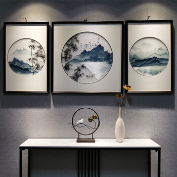 逸福瑞包安装新中式手工刺绣苏绣成品挂画苏绣沙发背景