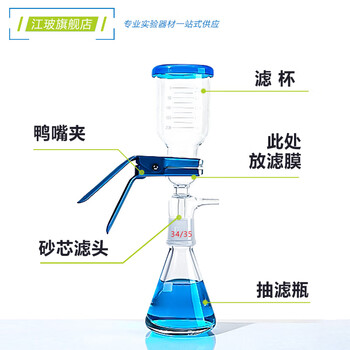 江玻实验室玻璃砂芯过滤装置砂芯过滤器生物化学容器过滤装置真空抽滤实验器材 砂芯过滤装置-2000ml/套