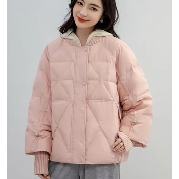 雅鹿冬季新款休闲宽松菱格女短款羽绒服黑色m