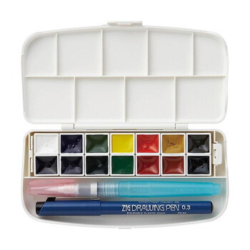 吴竹（KURETAKE）透明水彩固体颜料专业美术炫彩固体水彩颜料初学者学生用水墨画古风墨彩工笔画14色KG301-1