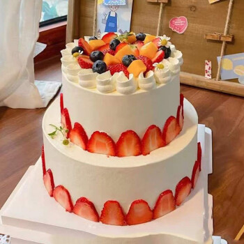 双层生日蛋糕鲜花水果大蛋糕创意定制公司祝寿宴会全国同城配送郑州