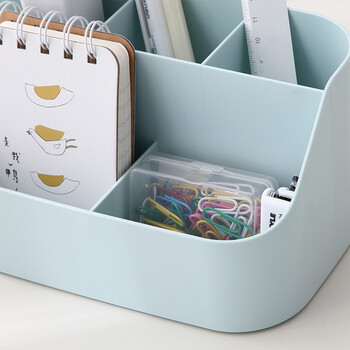 金得利5格笔筒收纳盒多功能高颜值儿童小学生文具办公桌面收纳宿舍办公用品笔桶分类储物盒子蓝色SN133