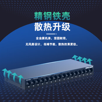 Tenda腾达16口千兆交换机 企业级交换器 工程监控家用网络网线分线器 分流器转换器 金属钢壳 TEG1016M