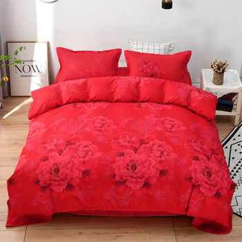 结婚喜庆床单枕套加厚磨毛亲肤婚庆件套大红牡丹16米四件套被套160220