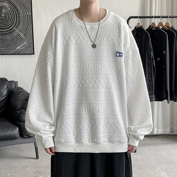 衣沐衣衫美式重磅华夫格卫衣男ins圆领春秋潮牌宽松大码情侣衣服打底