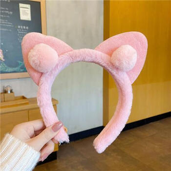 可爱猫耳朵毛绒发箍洗脸女公主风韩式发卡日系头箍发饰头饰 猫耳球球