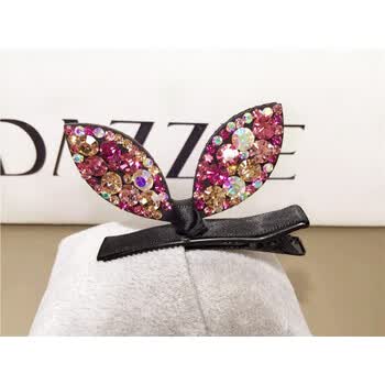 【京东严选】韩版镶钻水水钻兔耳朵发夹边夹刘海夹头绳发绳发圈饰品